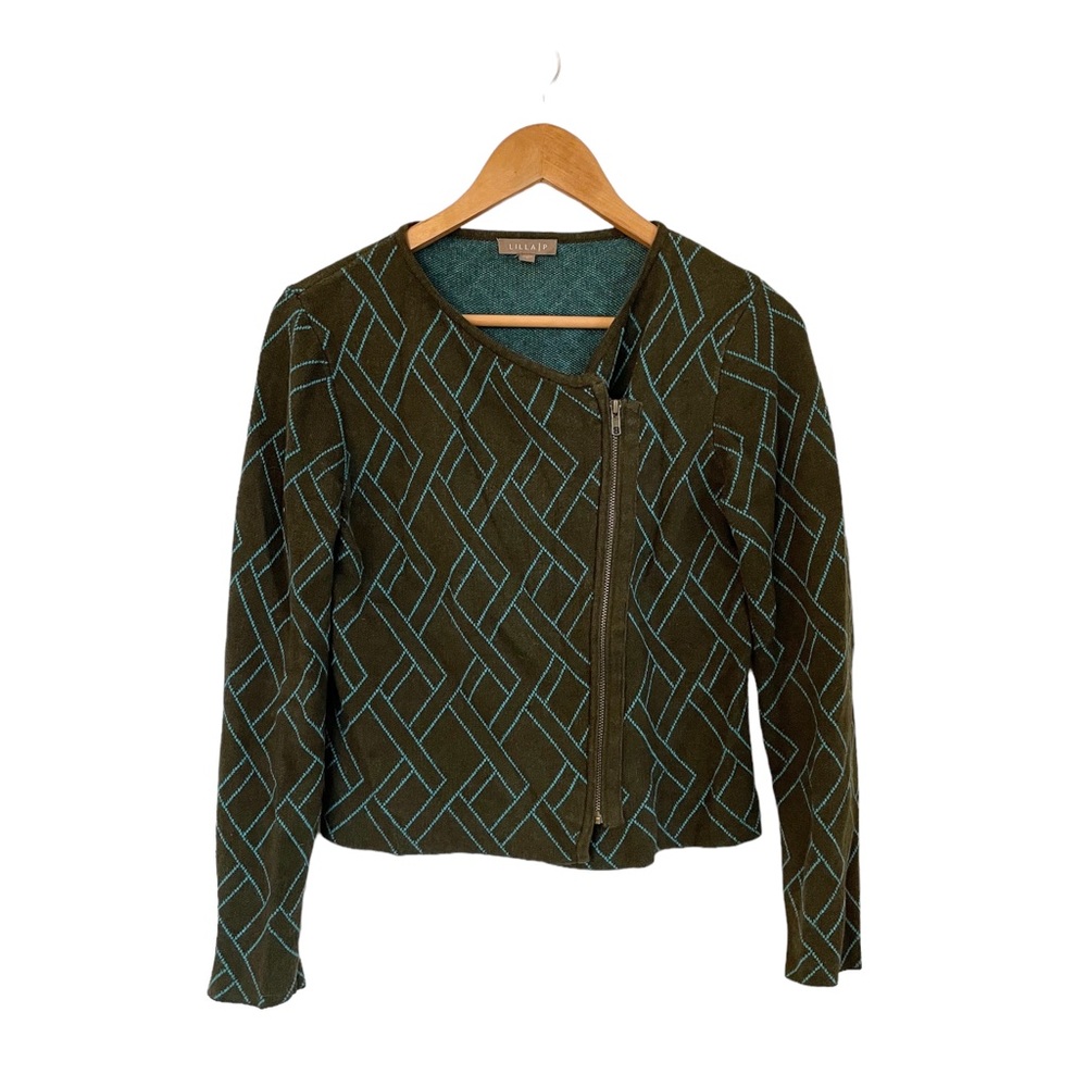 LILLA P slightly cropped geometric pattern cardigan